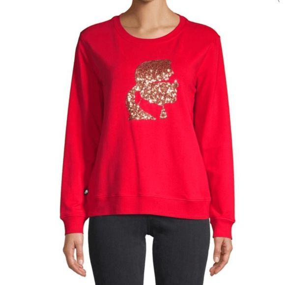 KARL LAGERFELD PARIS Sequin Graphic Sweatshirt Red, Size Small, MSRP $70 - Picture 1 of 12